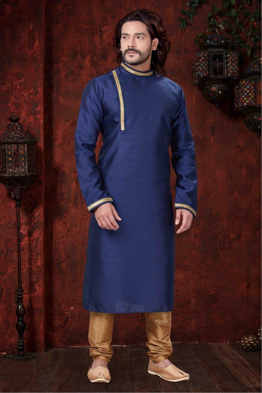 Navy Blue Kurta Pajama In Silk NCKP10410603
