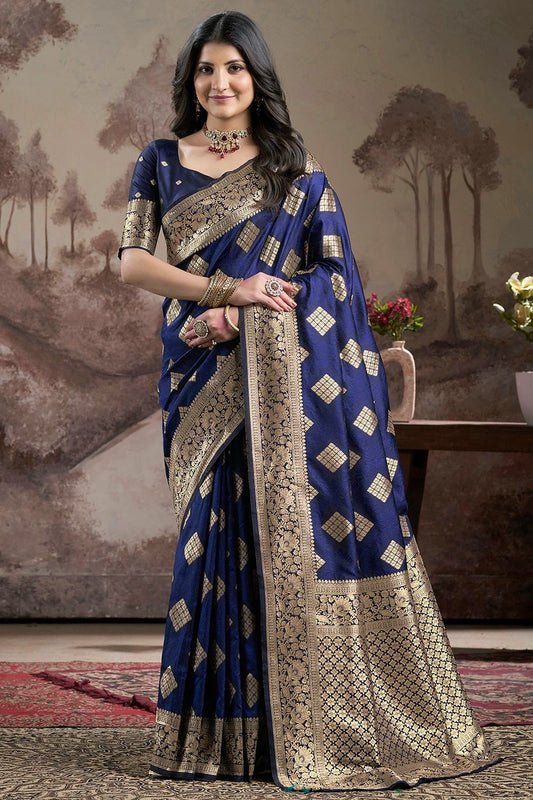 Navy Blue Lichi Silk Traditional Saree NCSD11111459