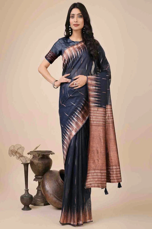 Navy Blue Linen Cotton Woven Traditional Sarees  NCSD11110230