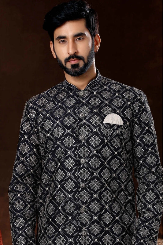 Navy Blue Lucknowi Sherwani NCSH10410467