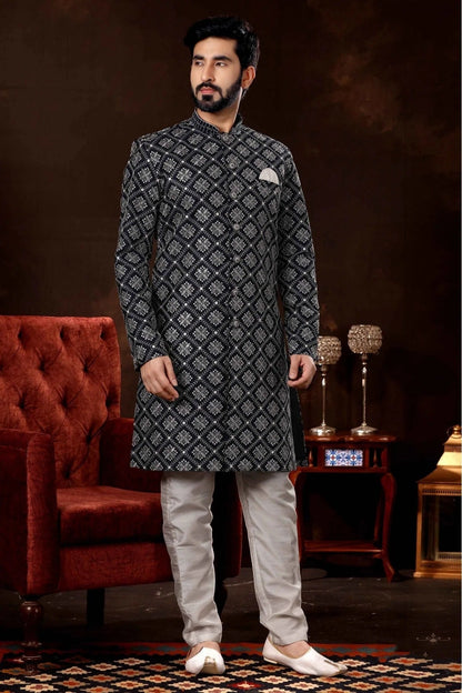 Navy Blue Lucknowi Sherwani NCSH10410467