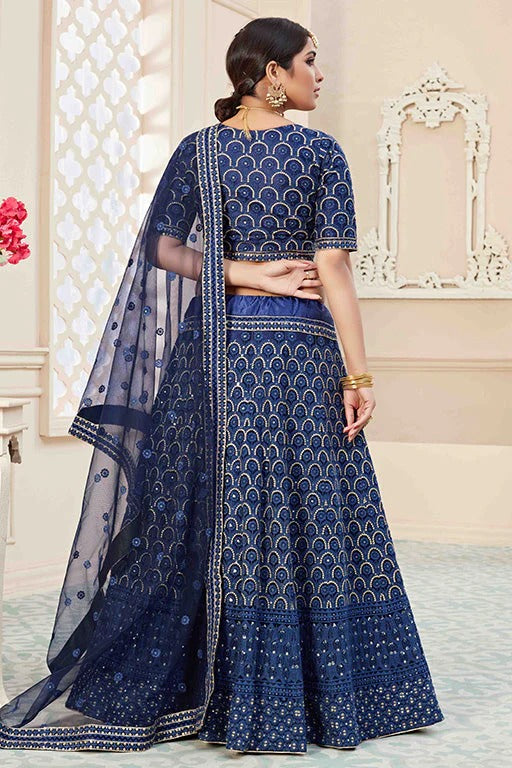 Navy Blue Net Designer Lehenga Choli NCLC12410148