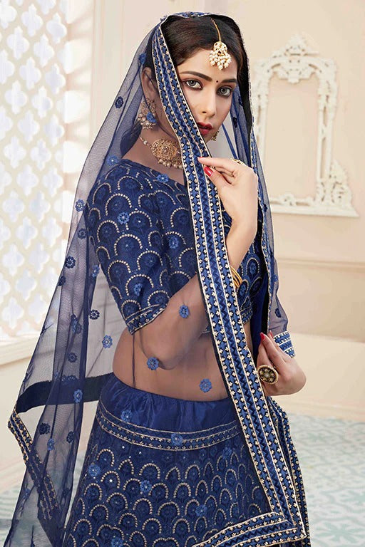 Navy Blue Net Designer Lehenga Choli NCLC12410148