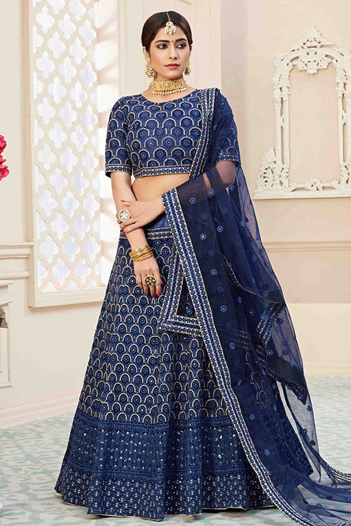 Navy Blue Net Designer Lehenga Choli NCLC12410148