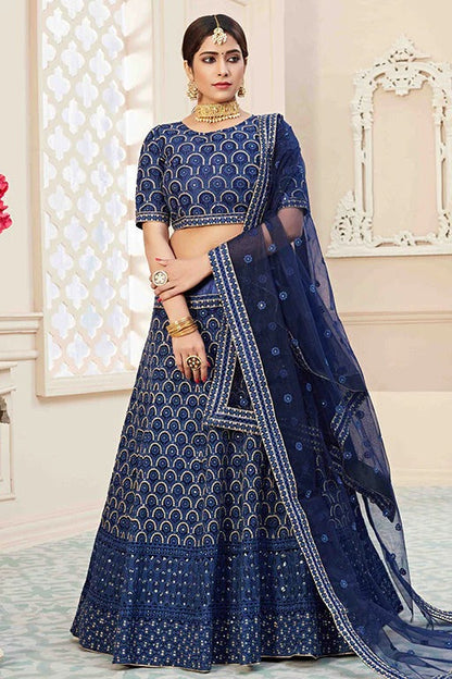 Navy Blue Net Designer Lehenga Choli NCLC12410148