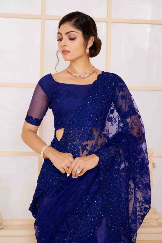 Navy Blue Net Designer Saree NCSD10910706