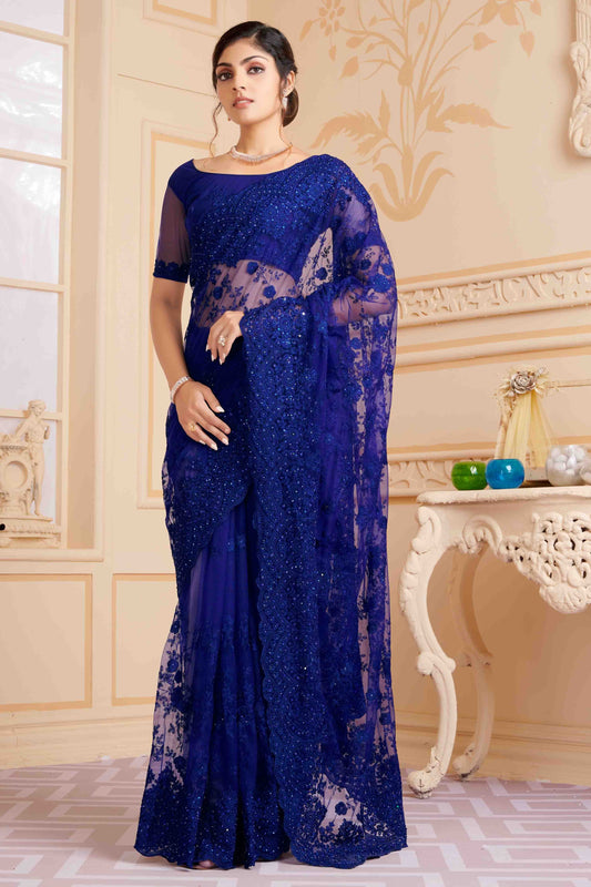 Navy Blue Net Designer Saree NCSD10910706