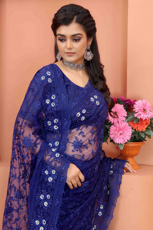 Navy Blue Net Designer Saree NCSD10910712