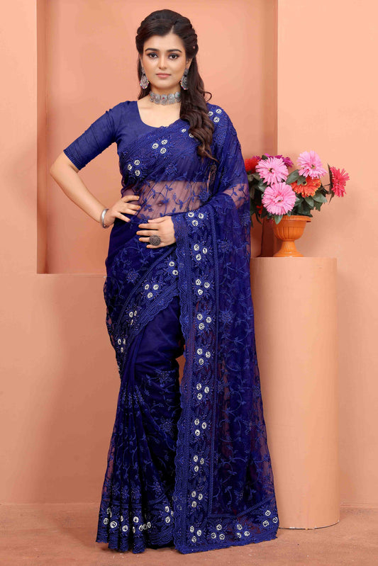 Navy Blue Net Designer Saree NCSD10910712