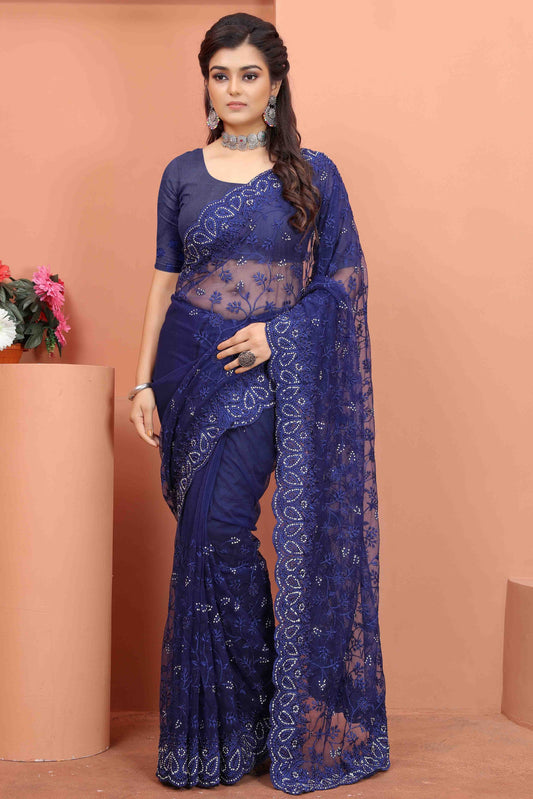 Navy Blue Net Designer Saree NCSD10910717