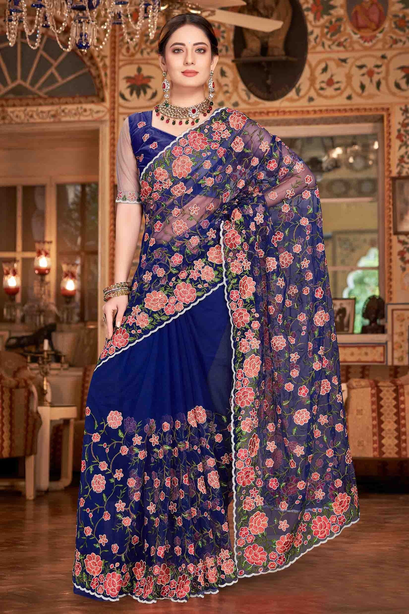 Navy Blue Net Designer Saree NCSD10910727