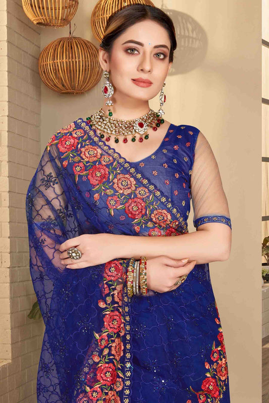 Navy Blue Net Designer Saree NCSD10910761