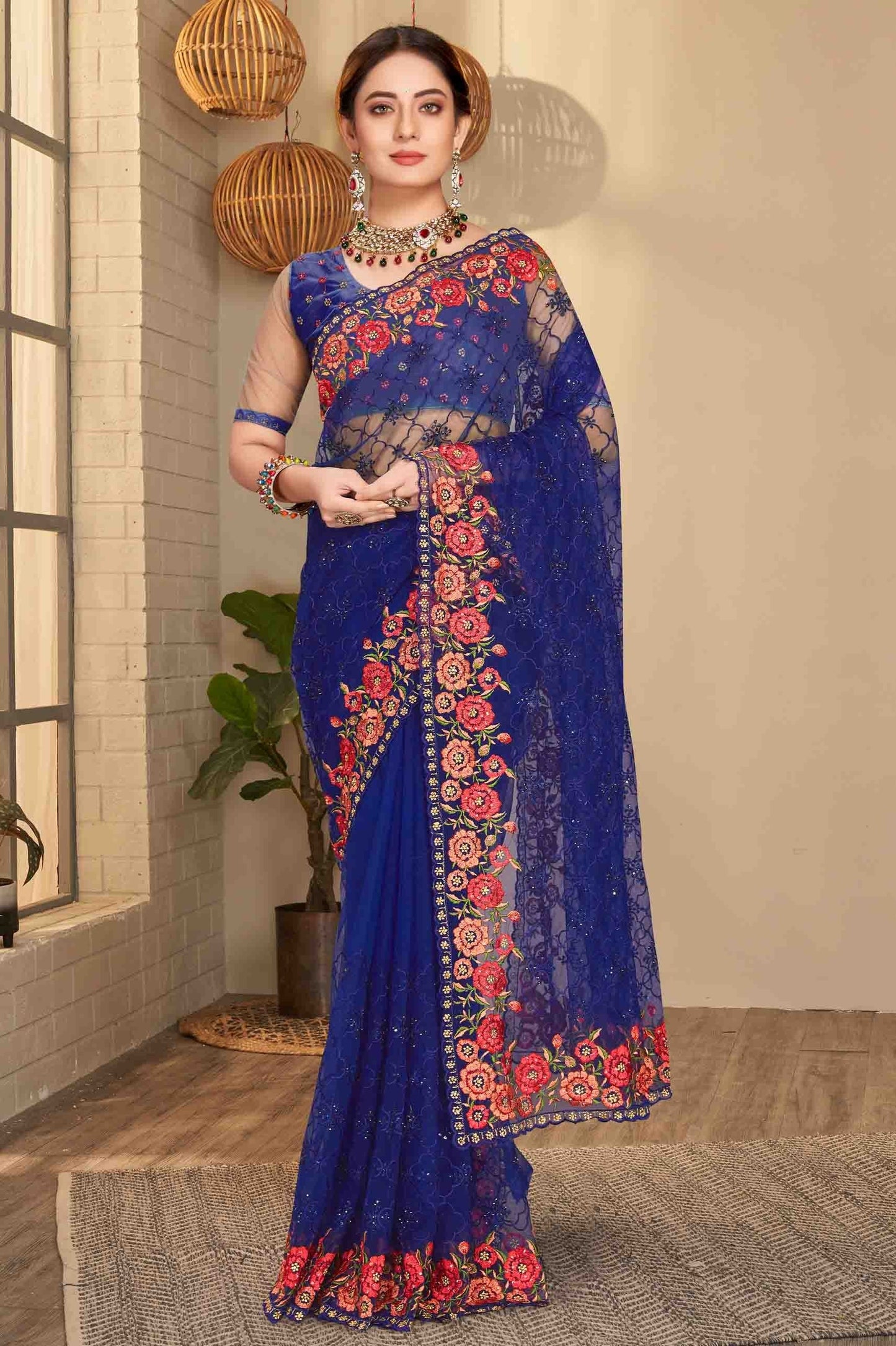 Navy Blue Net Designer Saree NCSD10910761