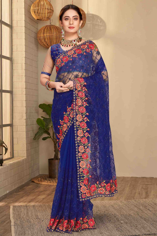Navy Blue Net Designer Saree NCSD10910761