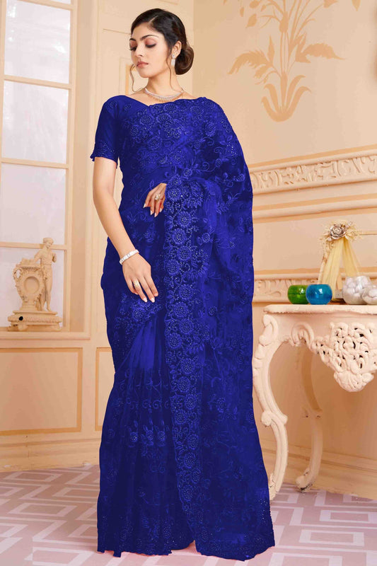 Navy Blue Net Designer Saree NCSD10910765