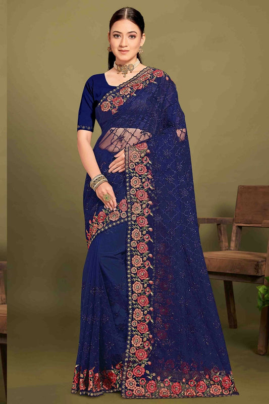 Navy Blue Net Embroidery Designer Saree NCSD10910115