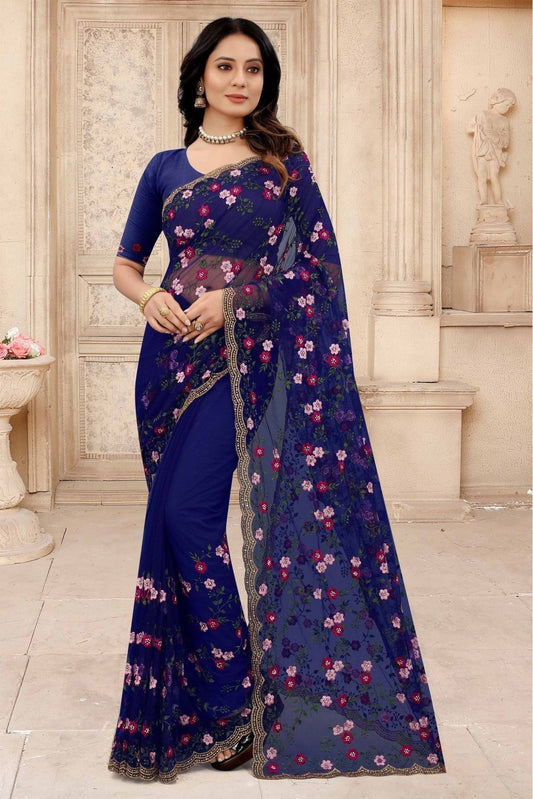 Navy Blue Net Embroidery Saree NCSD10910632