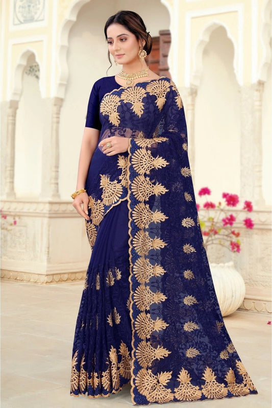 Navy Blue Net Embroidery Saree NCSD10910691