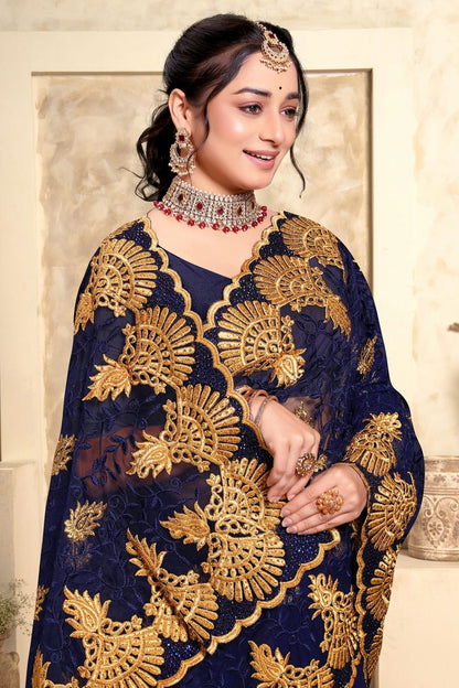 Navy Blue Net Saree NCSD10910259