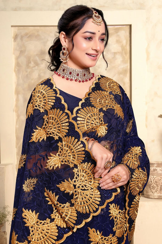 Navy Blue Net Saree NCSD10910259