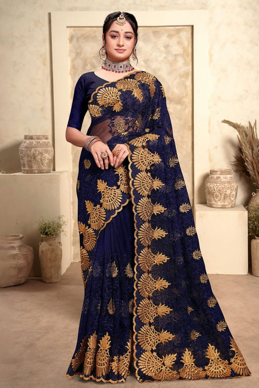 Navy Blue Net Saree NCSD10910259