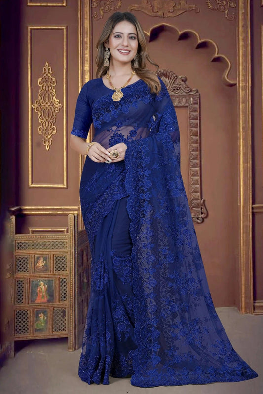 Navy Blue Net Saree NCSD10910314