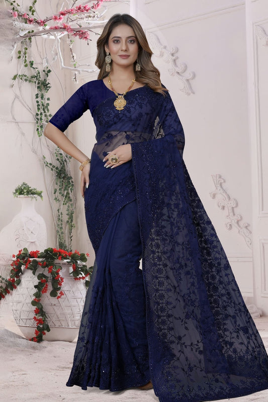 Navy Blue Net Saree NCSD10910340