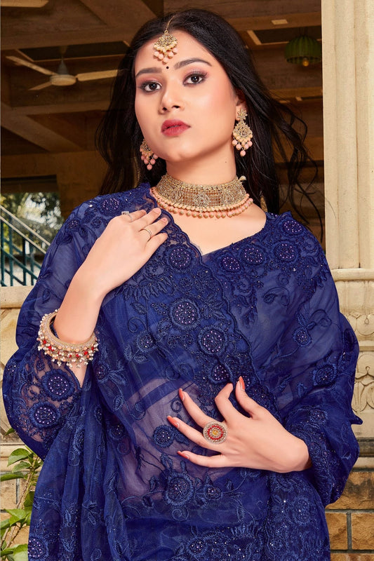 Navy Blue Net Saree NCSD10910360