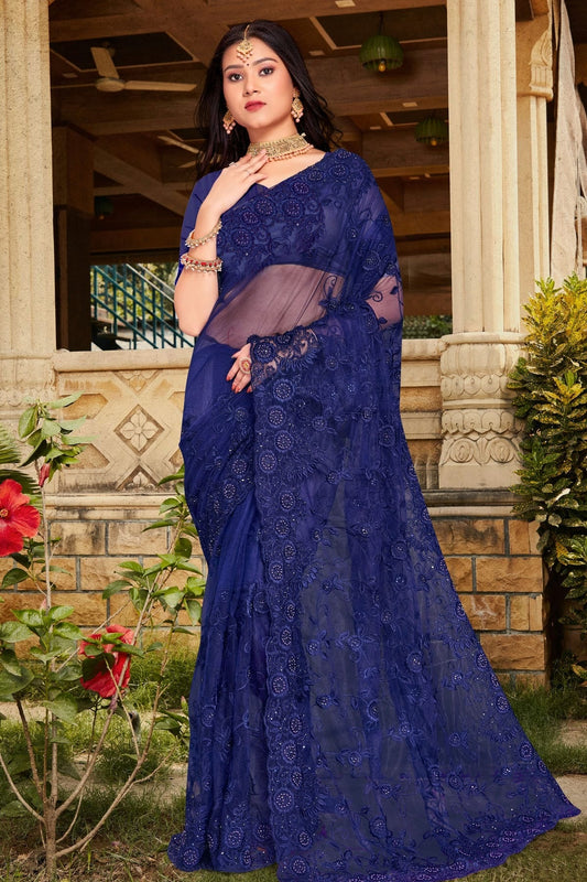 Navy Blue Net Saree NCSD10910360