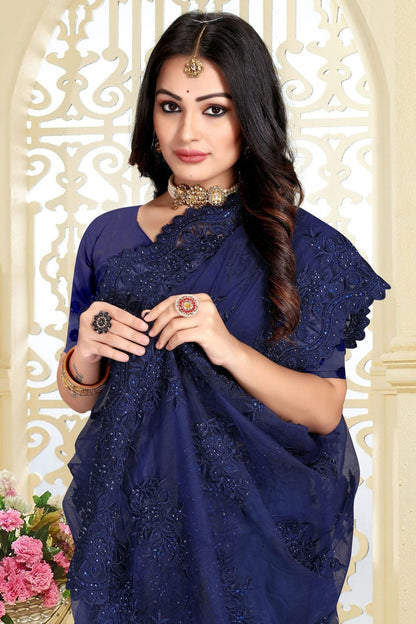 Navy Blue Net Saree NCSD10910390