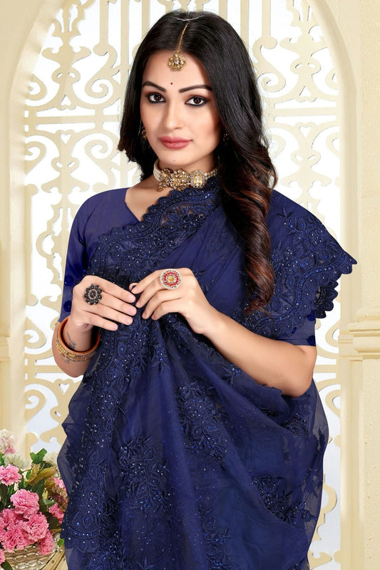 Navy Blue Net Saree NCSD10910390