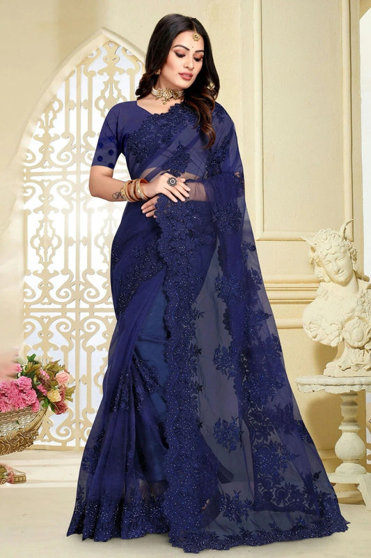 Navy Blue Net Saree NCSD10910390