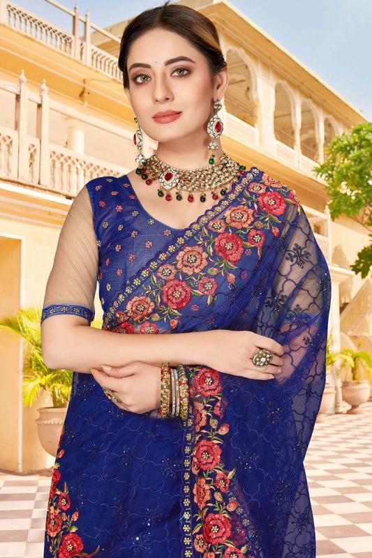 Navy Blue Net Saree NCSD10910426