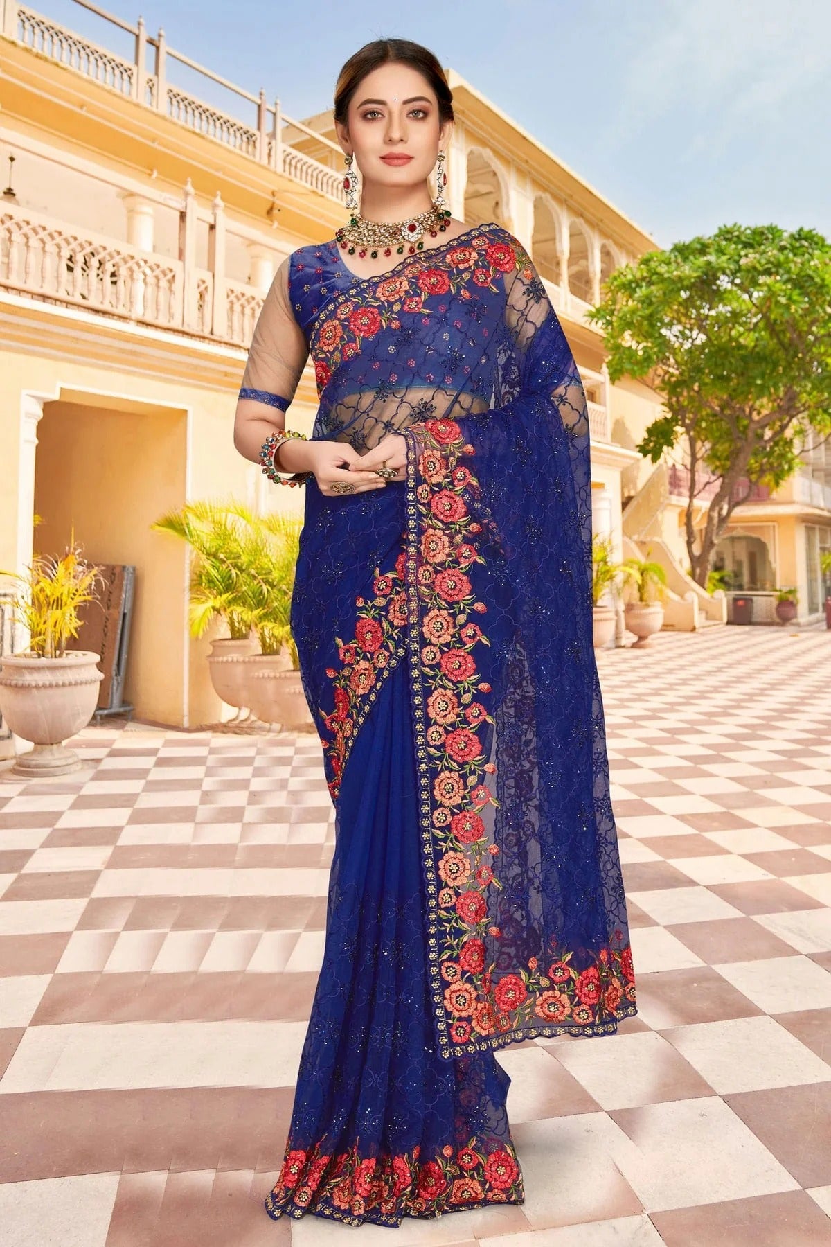 Navy Blue Net Saree NCSD10910426