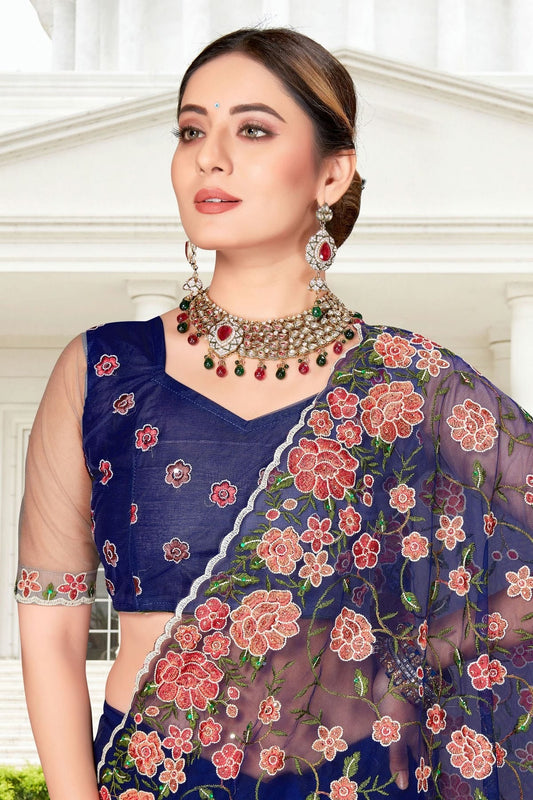 Navy Blue Net Saree NCSD10910431