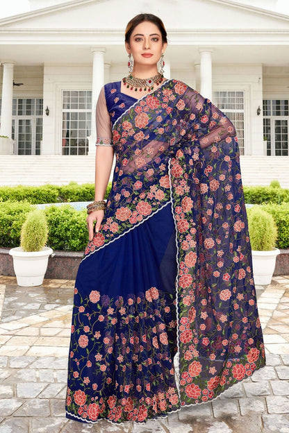 Navy Blue Net Saree NCSD10910431