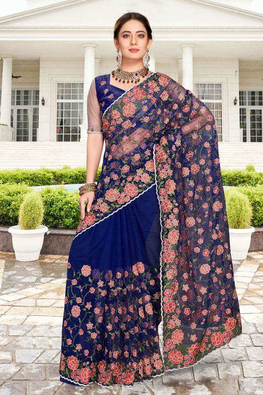 Navy Blue Net Saree NCSD10910431