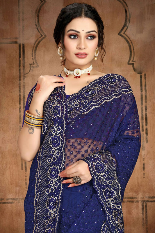Navy Blue Net Saree NCSD10910437