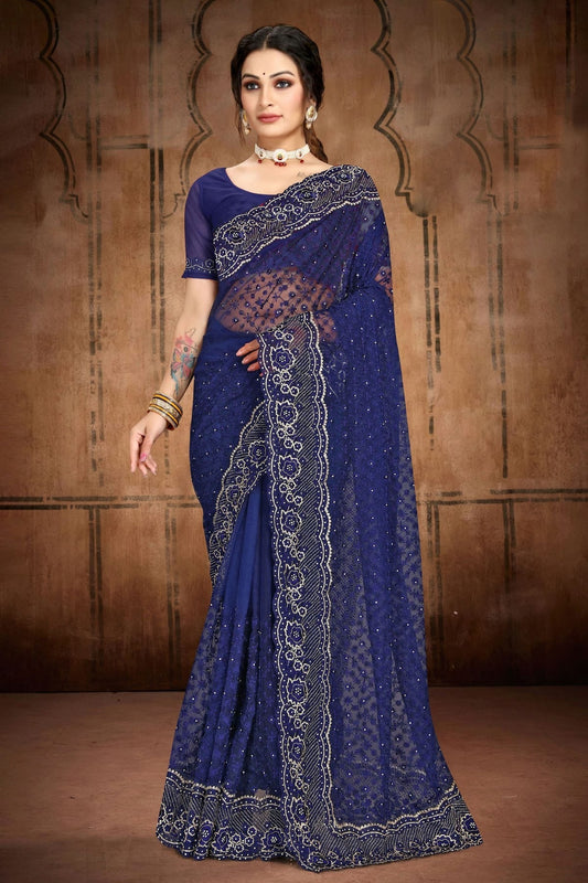 Navy Blue Net Saree NCSD10910437