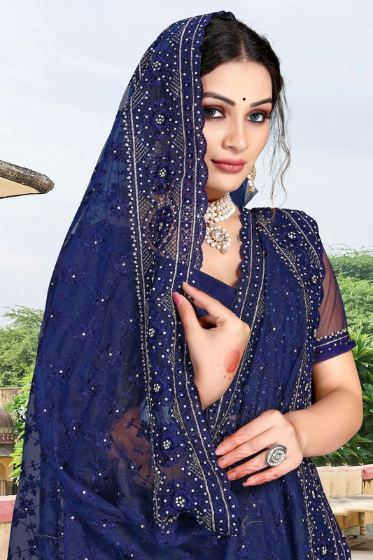 Navy Blue Net Saree NCSD10910444