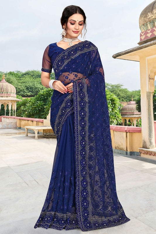 Navy Blue Net Saree NCSD10910444