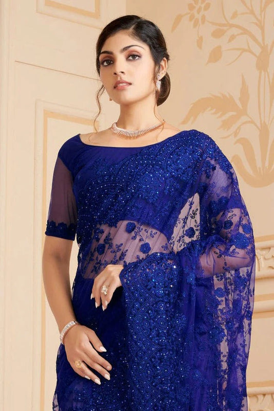 Navy Blue Net Saree NCSD10910458