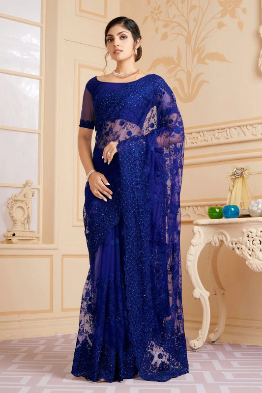 Navy Blue Net Saree NCSD10910458