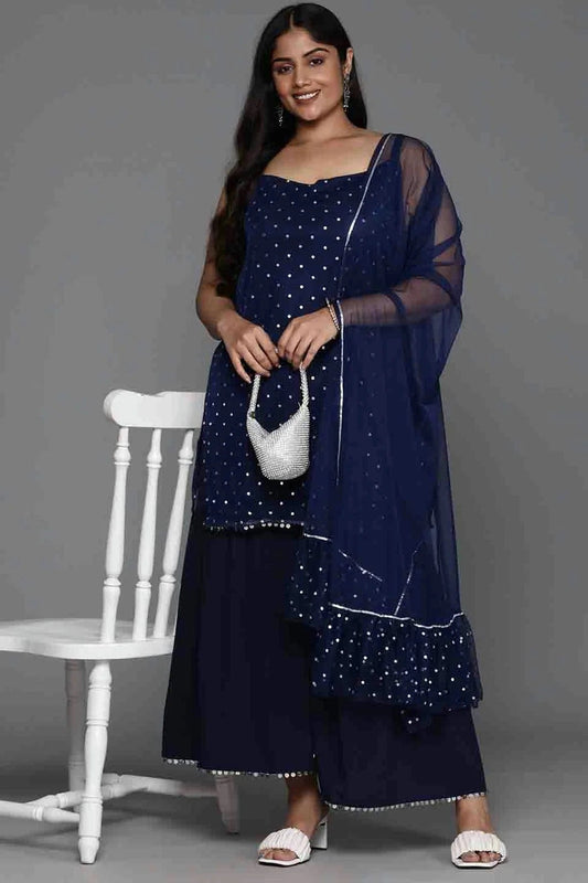 Navy Blue Net Stitched Sharara Suit NCSS11110208