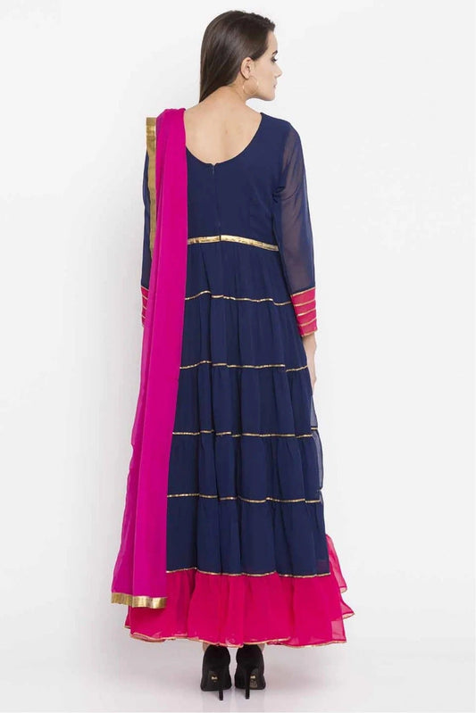 Navy Blue Plus Size Faux Georgette Churidar Suit NCSS10710494