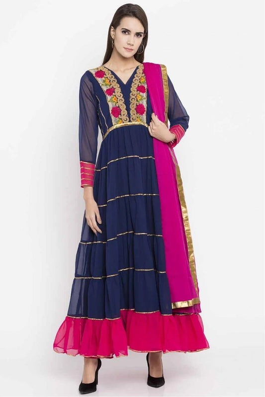 Navy Blue Plus Size Faux Georgette Churidar Suit NCSS10710494