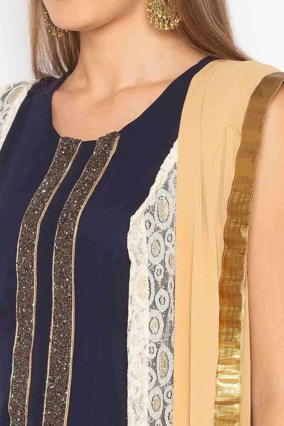 Navy Blue Plus Size Georgette Embroidery Anarkali Suit NCSS10710547
