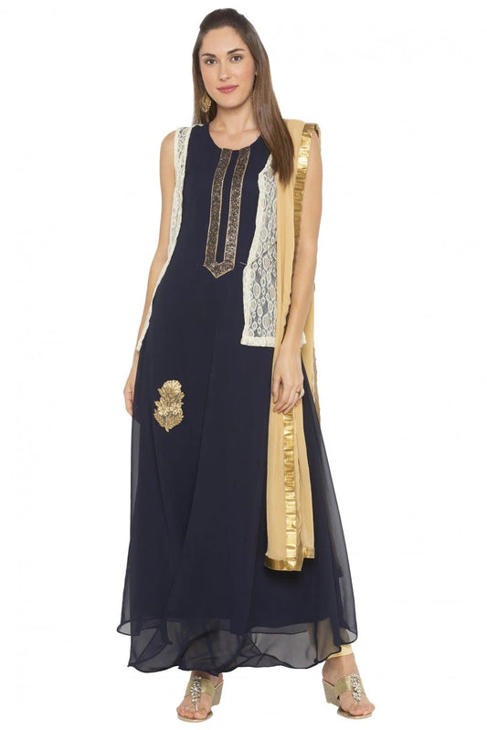 Navy Blue Plus Size Georgette Embroidery Anarkali Suit NCSS10710547