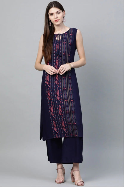 Navy Blue Plus Size Rayon Straight Kurti NCKR10610192