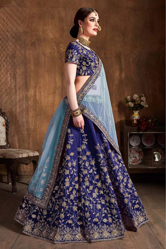 Navy Blue Raw Silk Lehenga Choli NCLC10110296